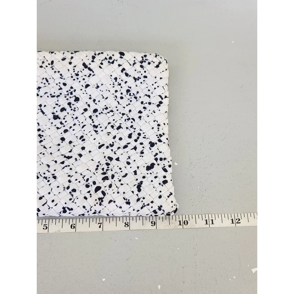 Naghedi Woven Neoprene Pouch Women Small White Black Ink Splatter Print Luxury